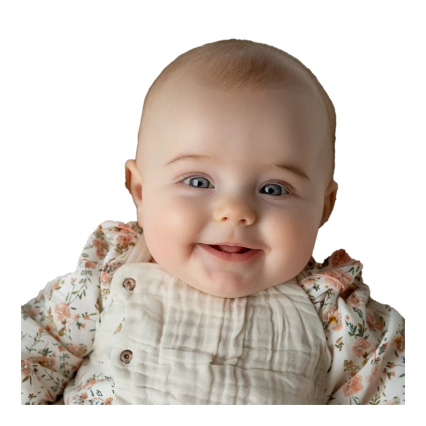 Portrait of a smiling baby girl with blue eyes
