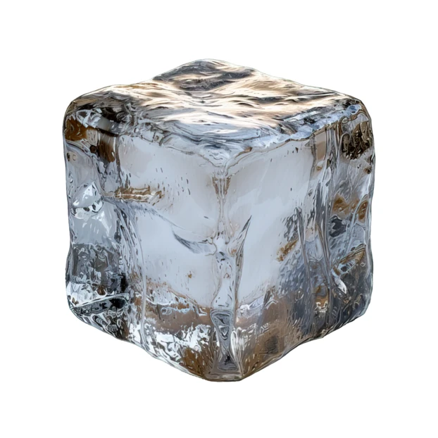Single clear ice cube isolated on white background