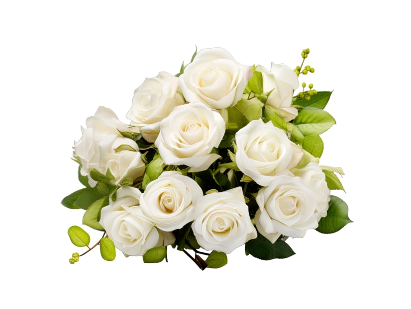 Elegant bouquet of white roses isolated on white