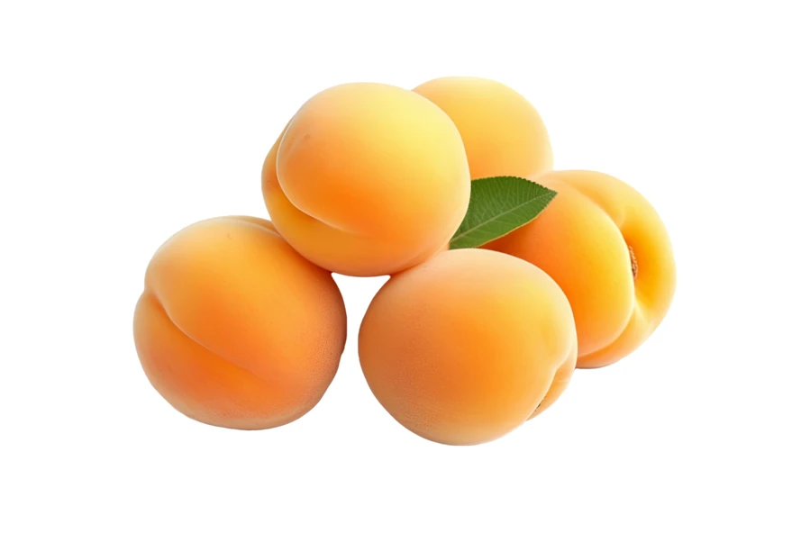 Fresh ripe apricots with leaf isolated on white background