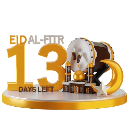 3D Eid Al-Fitr countdown with thirteen days left