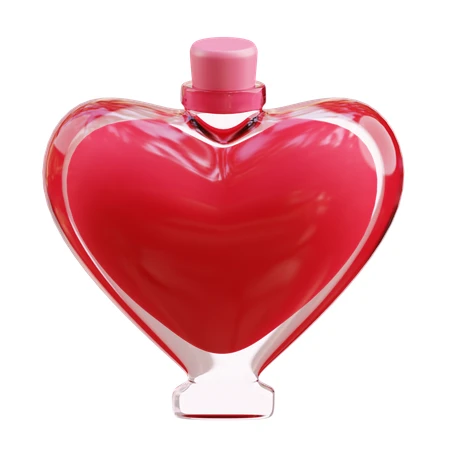 Heart-shaped glass perfume bottle filled with red liquid