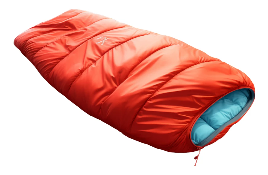 Orange mummy sleeping bag isolated on white background