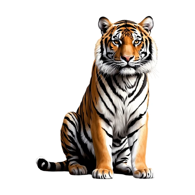Bengal tiger sitting isolated on white background
