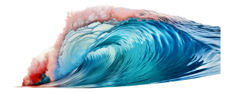 Large ocean wave with red foam isolated on white