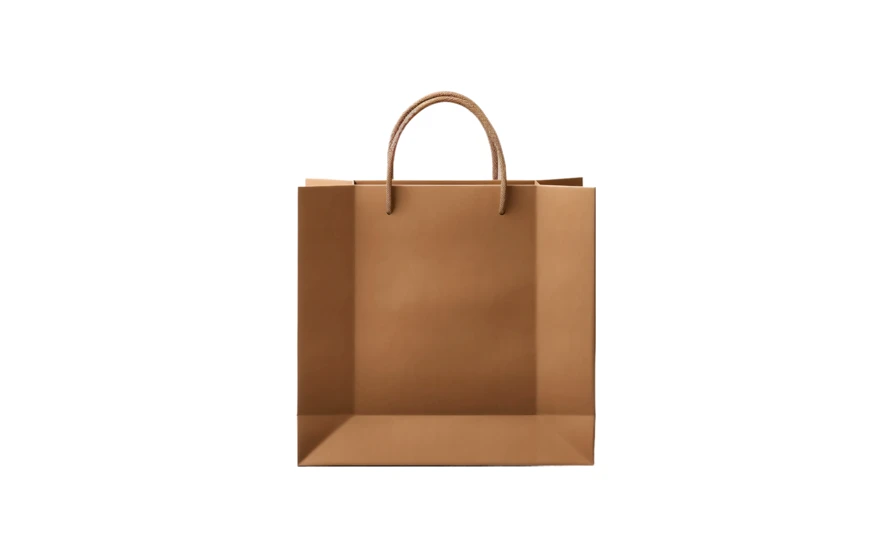 Brown paper shopping bag with handles isolated on white