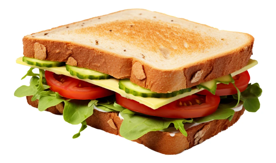 Fresh vegetarian sandwich with cheese and vegetables isolated on white