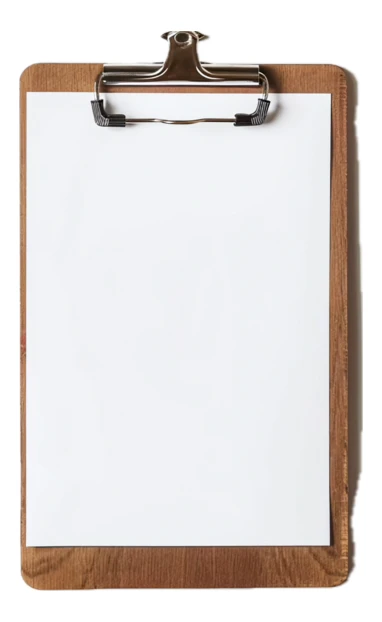 Wooden clipboard with blank paper isolated on white background
