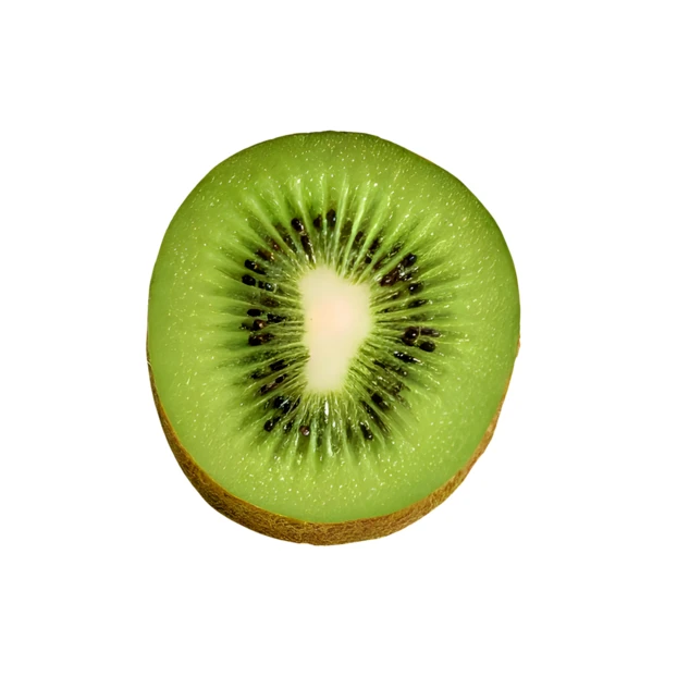 Single half of a fresh kiwi fruit isolated on white