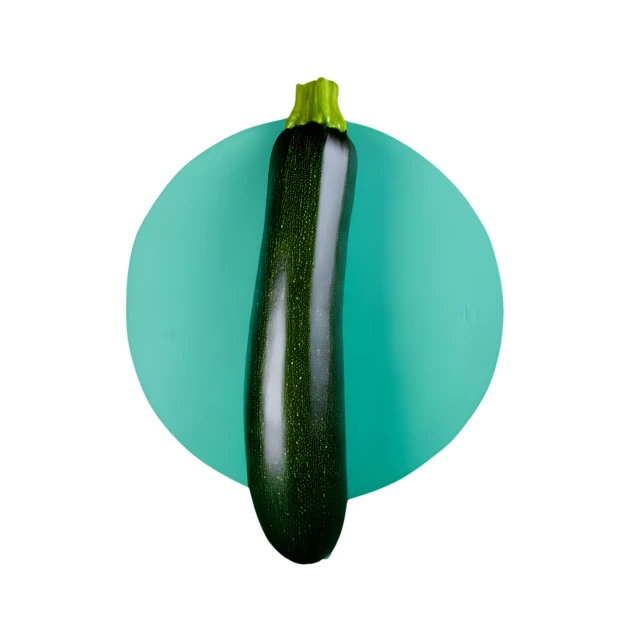 Fresh green zucchini on turquoise circle isolated on white background