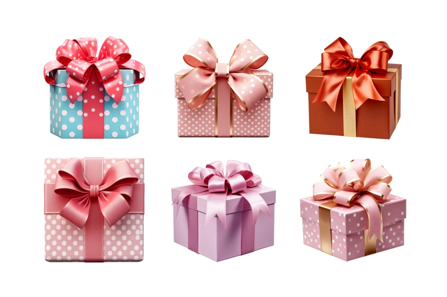 Collection of six decorative gift boxes with satin bows