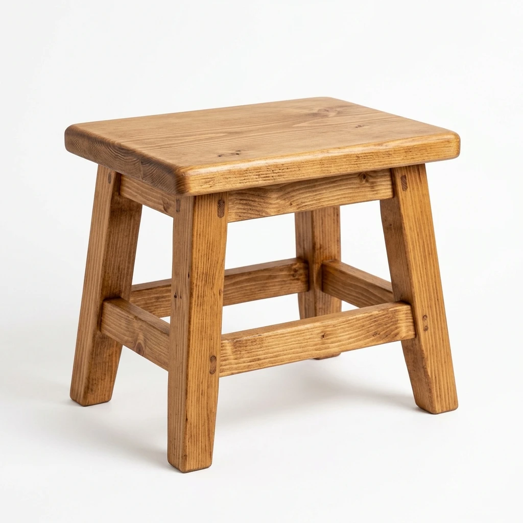 Small rustic wooden stool on white background