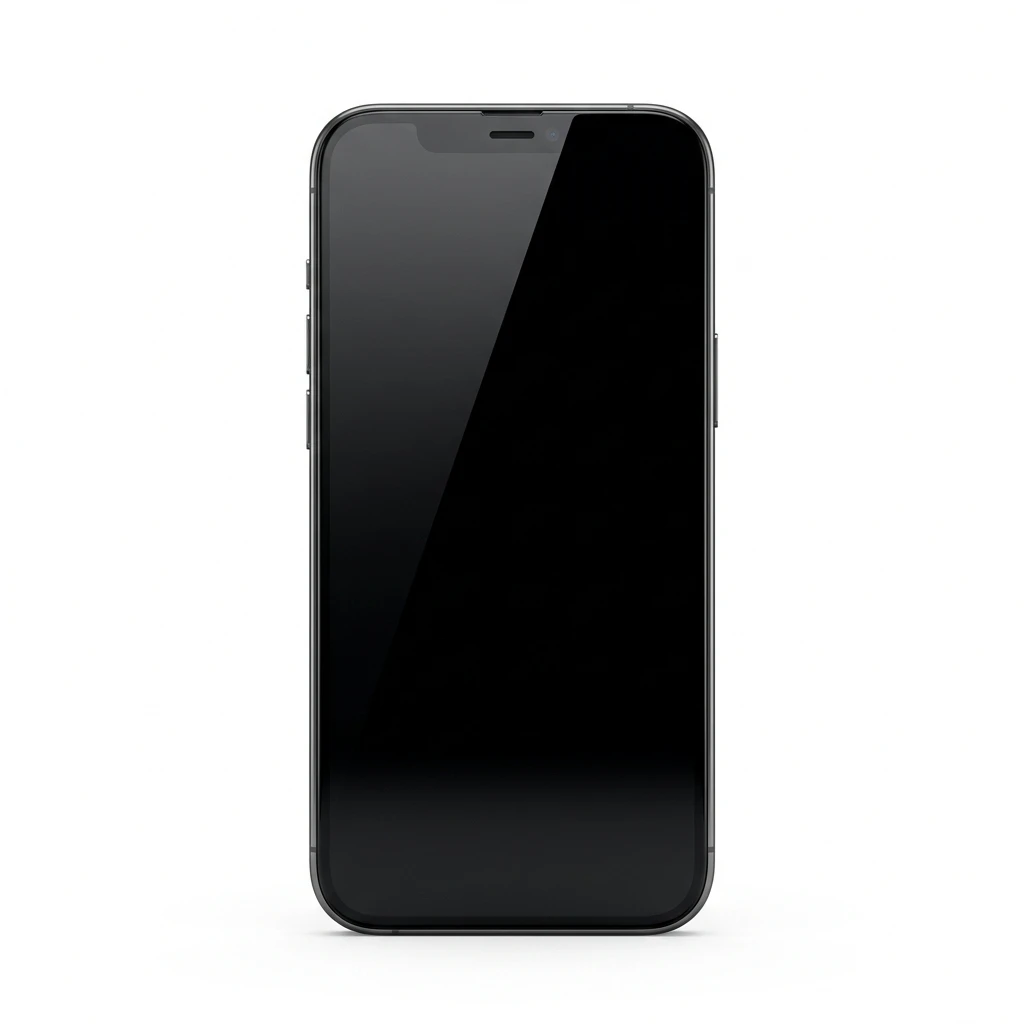 Modern black smartphone with blank screen on white background