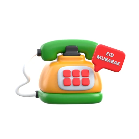 3D colorful retro telephone with Eid Mubarak speech bubble