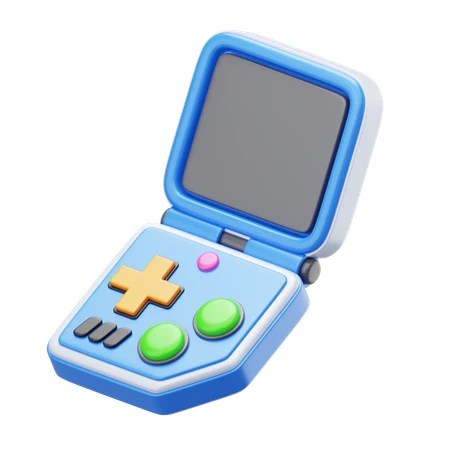 3D render of a blue handheld retro game console