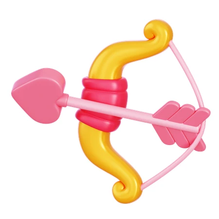 3D illustration of Cupid bow and arrow with heart tip