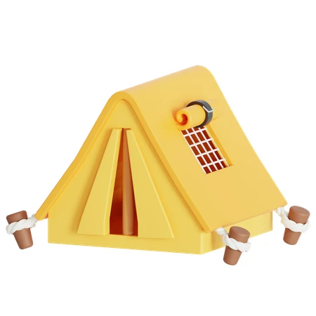 3D stylized yellow camping tent icon on white background