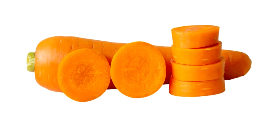 Whole fresh carrot and carrot slices isolated on white