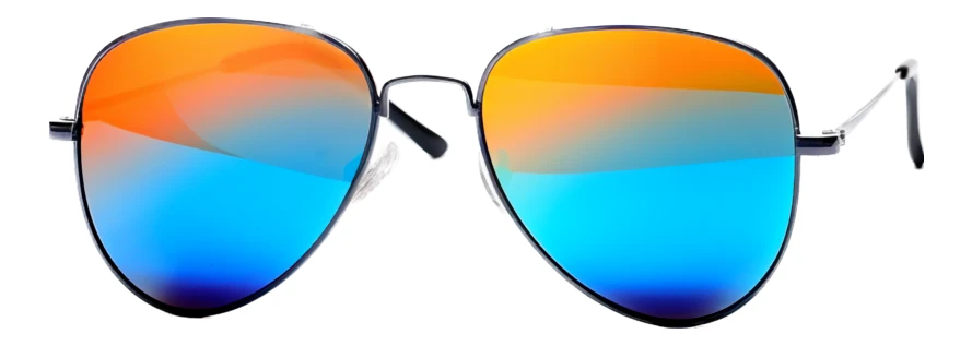 Classic aviator sunglasses with orange and blue reflective lenses
