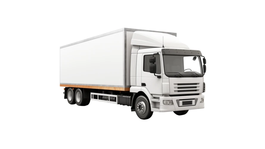 White commercial delivery truck isolated on white background