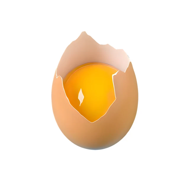 Cracked brown egg with raw yolk isolated on white background