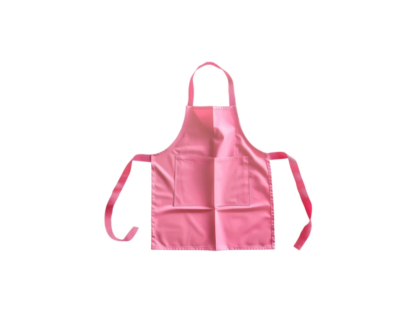 Pink kitchen apron with pockets isolated on white background