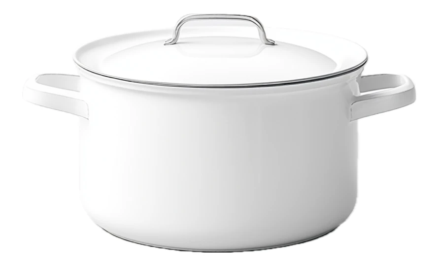 White enamel cooking pot with lid isolated on white