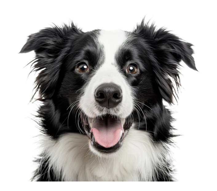 Happy Border Collie headshot isolated on white background