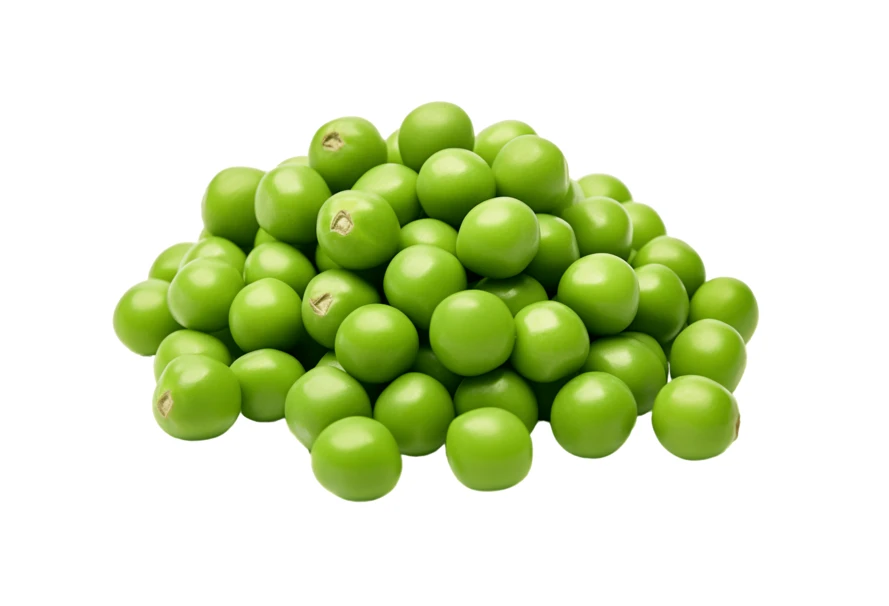 Pile of fresh green garden peas isolated on white