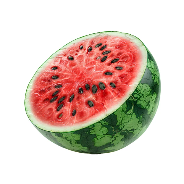 Half of a ripe watermelon isolated on white background