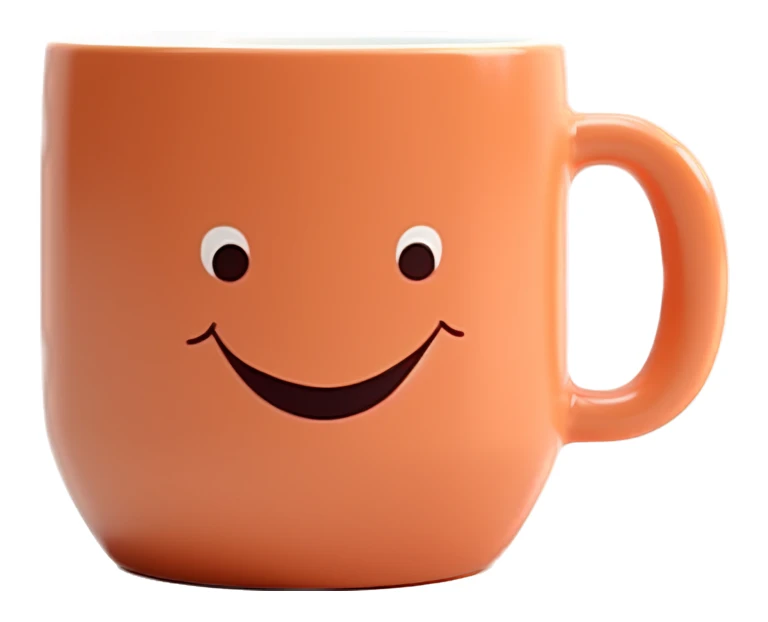 Orange ceramic mug with a happy smiley face