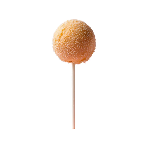 Orange cake pop with white sprinkles on white background