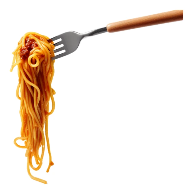 Spaghetti with tomato sauce on a fork isolated on white