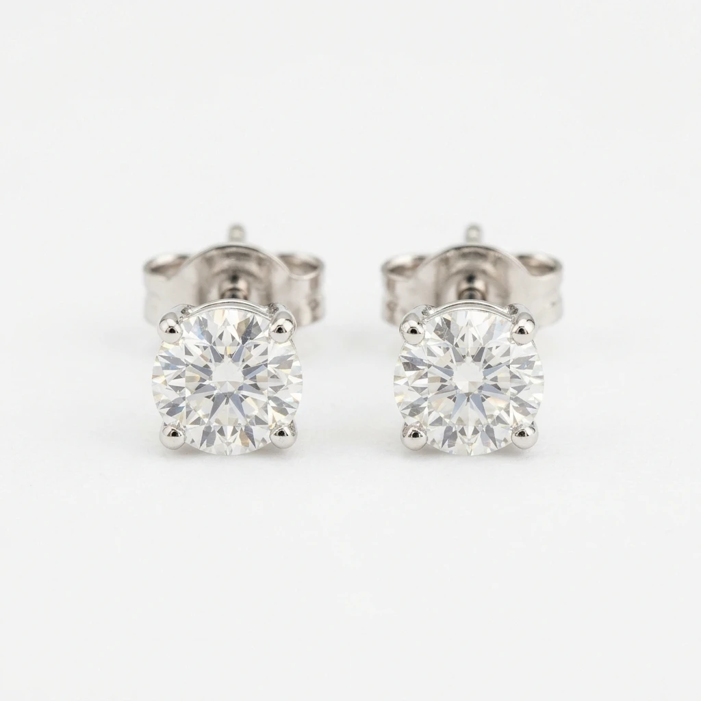 Elegant round brilliant diamond stud earrings on white background