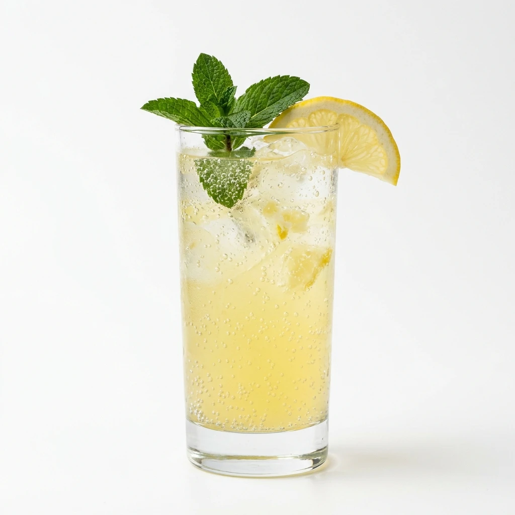 Fresh lemonade with mint and lemon on white background