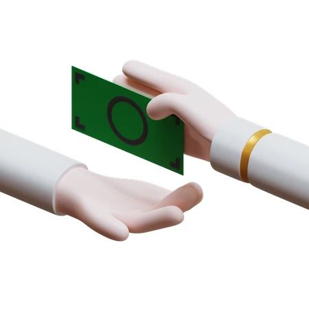 3D illustration of two hands exchanging a green banknote