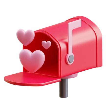 3D red mailbox with floating pink hearts isolated