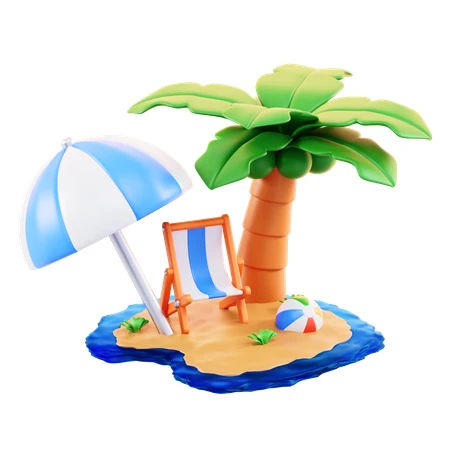 3D stylized tropical island with palm tree and beach chair