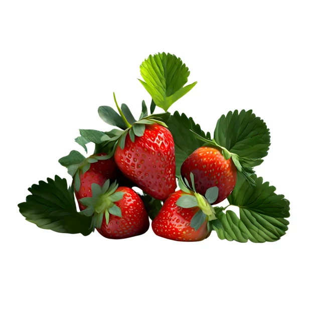 Fresh red strawberries with green leaves isolated on white