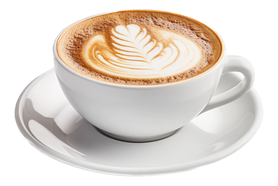Cup of cappuccino with latte art isolated on white