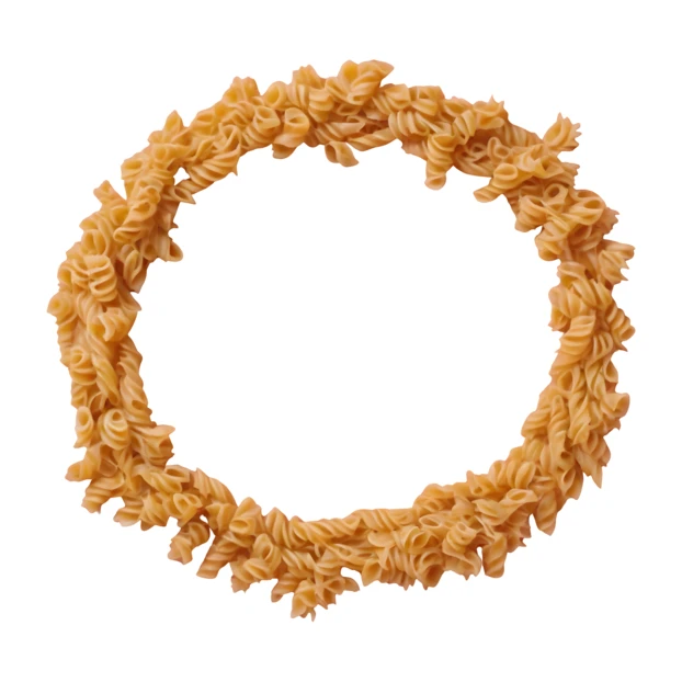 Circle frame made of dry whole wheat fusilli pasta