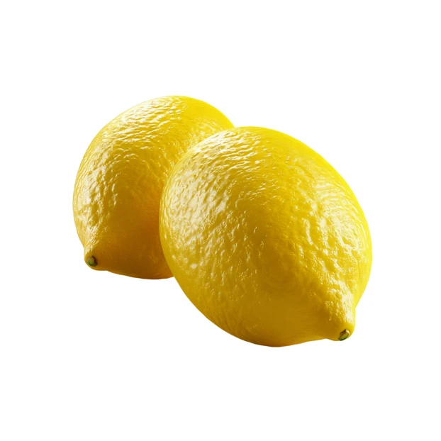 Two whole fresh yellow lemons isolated on white background
