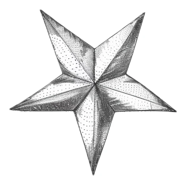 Hand-drawn vintage sketch of a 3D five-pointed star