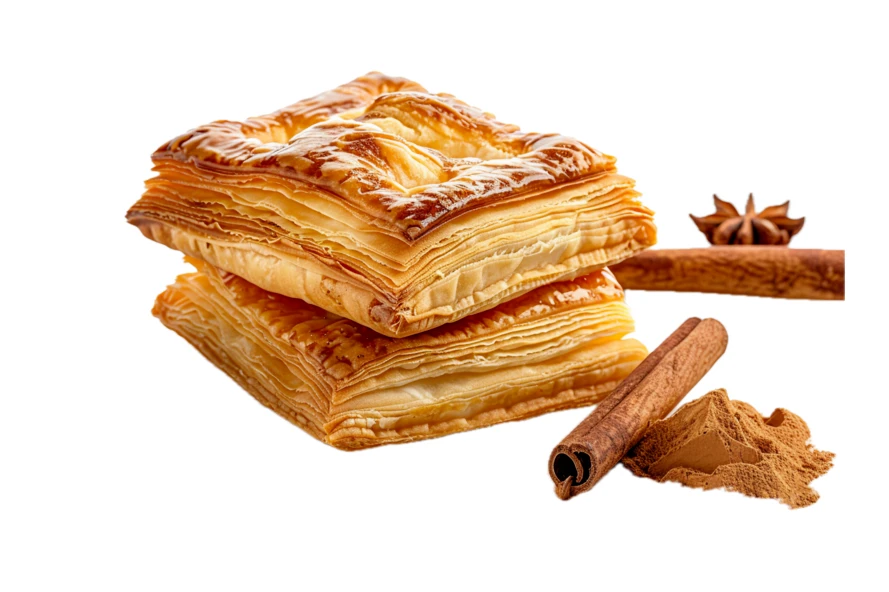 Freshly baked puff pastry stack with cinnamon and spices