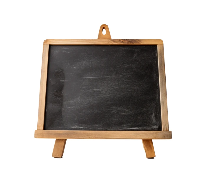 Small tabletop chalkboard with wooden frame isolated on white