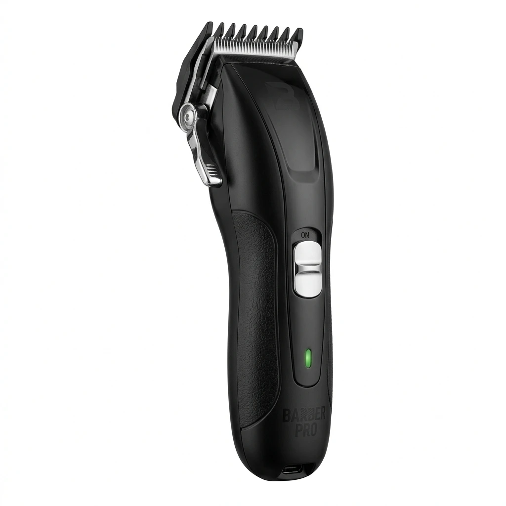 Professional black electric hair clipper isolated on white background