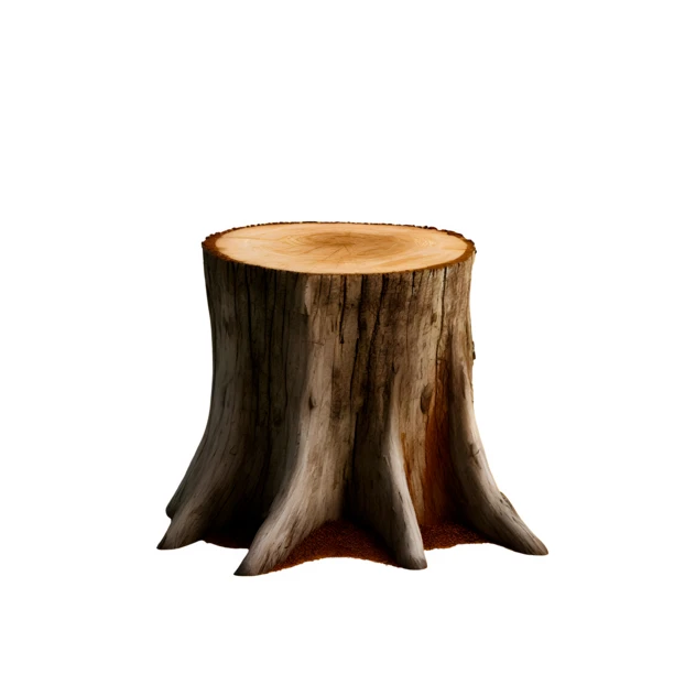 Tree stump with roots isolated on white background