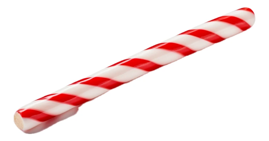 Red and white striped peppermint candy stick on white background