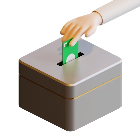 3D hand inserting a green card into a ballot box