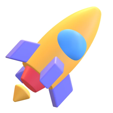 3D stylized colorful rocket ship icon on white background